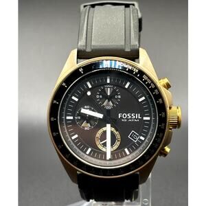 Fossil Decker DE-5003 Chronograph Black Dial Bronze Tone Silicone Strap Watch
